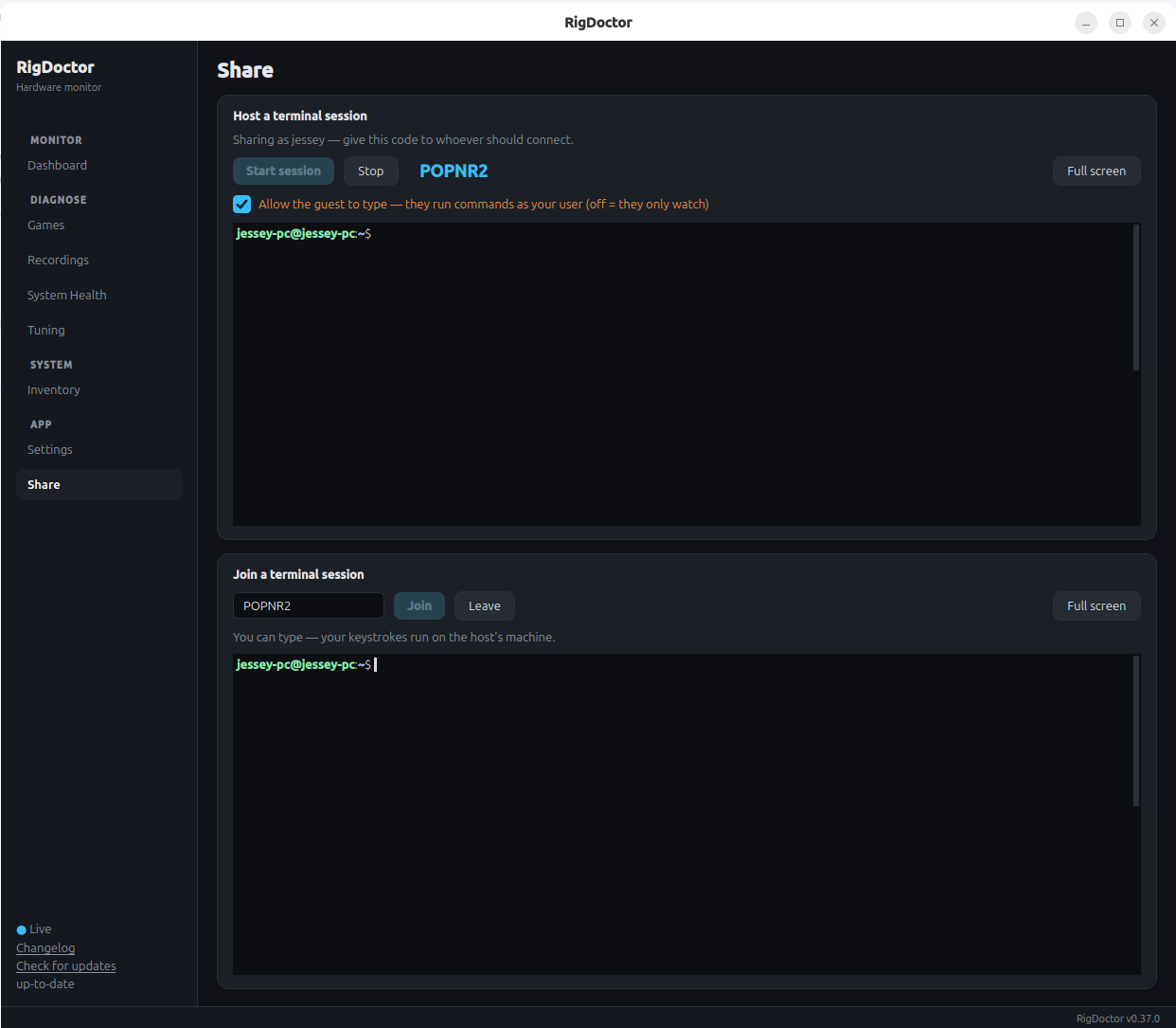 Share — shared terminal session
